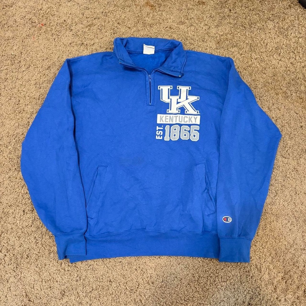 Champion University of Kentucky Eco Fleece Quarter Zip Pullover Blue Mens Large